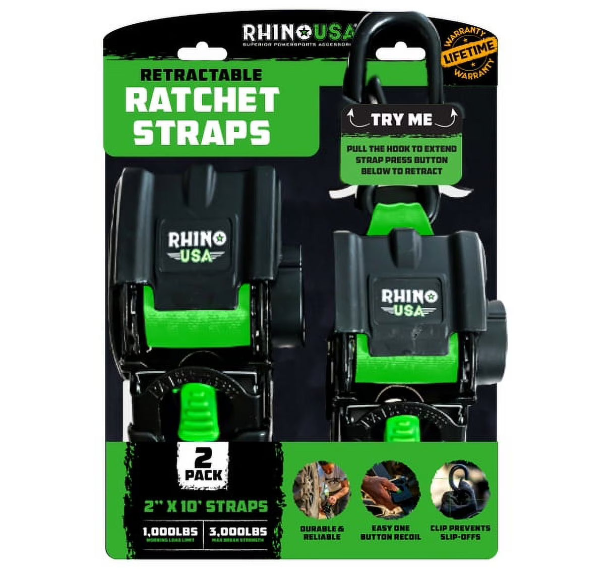 2in x 10ft Retractable Ratchet Straps, 2 Pack M268