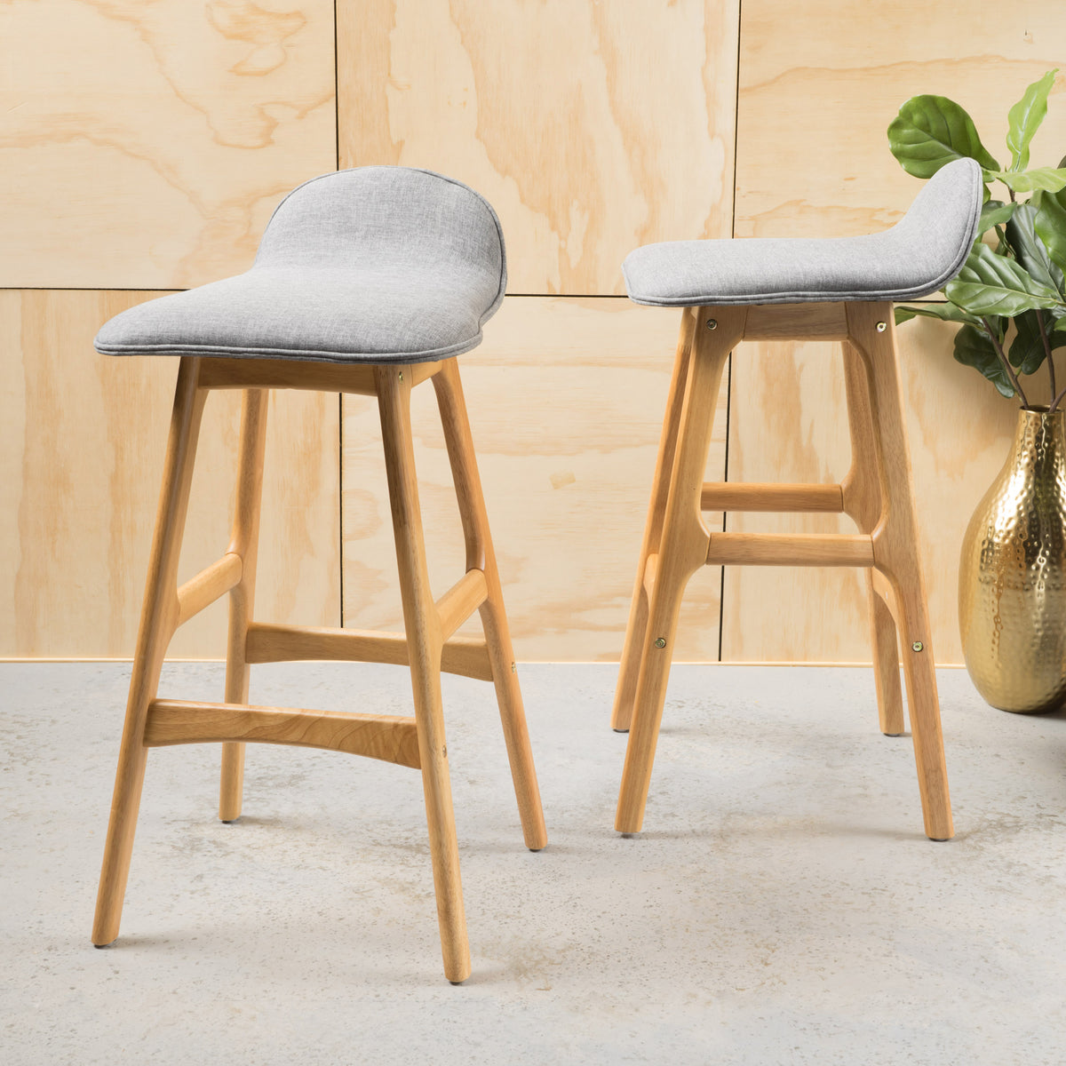 Mid-Century Modern Upholstered Barstools (Set of 2) P195877