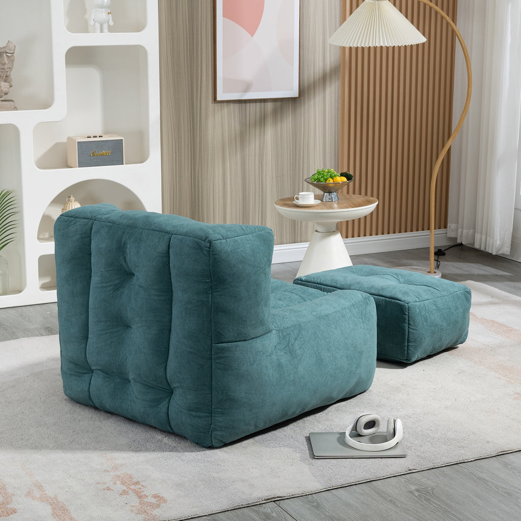 Blue Velvet Sofa Chair with Ottomans O461