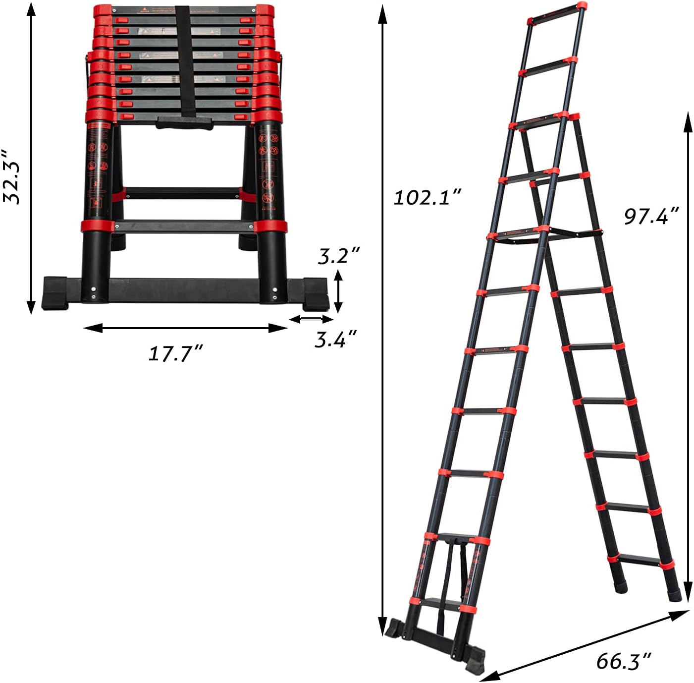 Adjustable Aluminum Telescoping Ladder, 330 lb-Capacity P1674