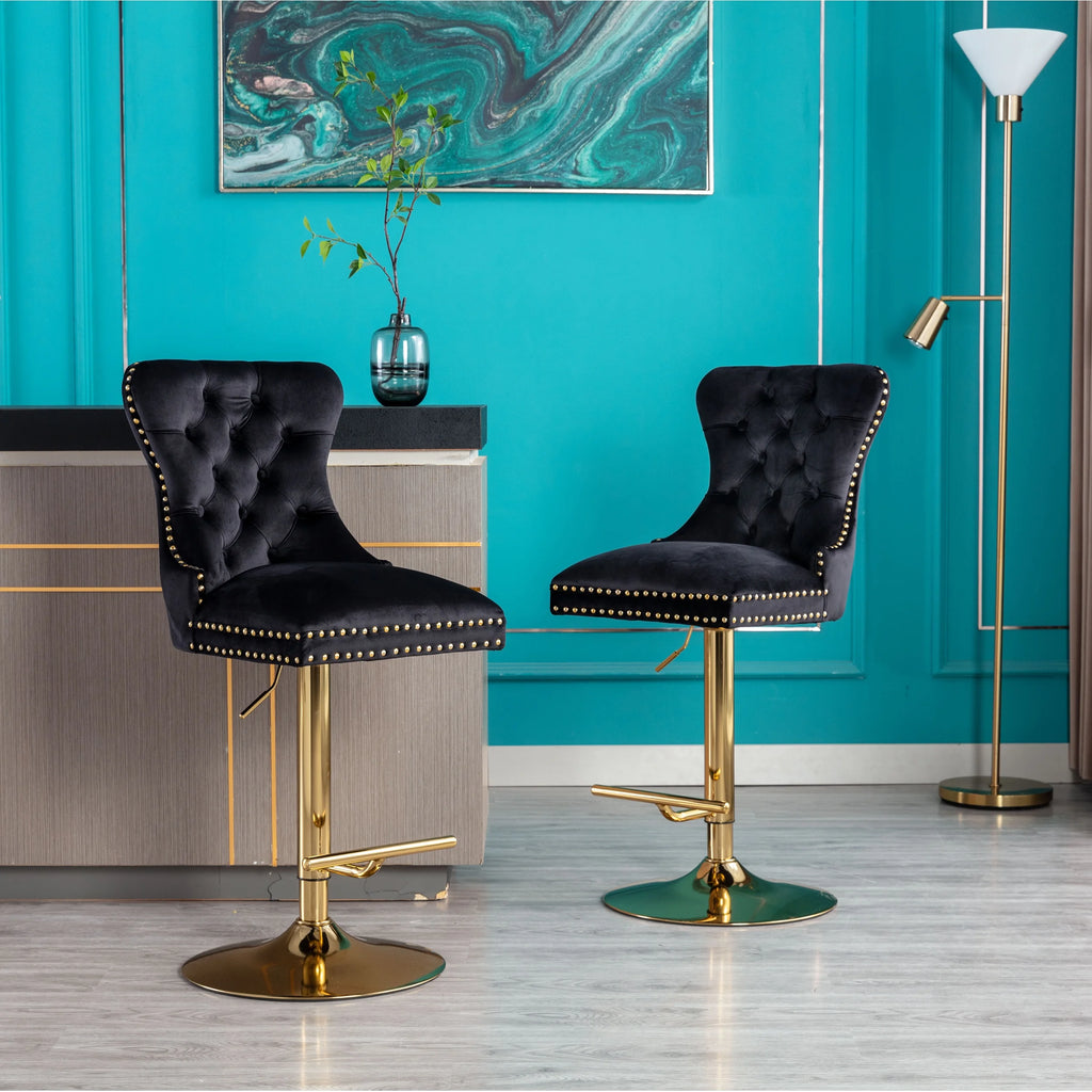 Black Velvet Swivel Bar Stools Set of 2 Q6214
