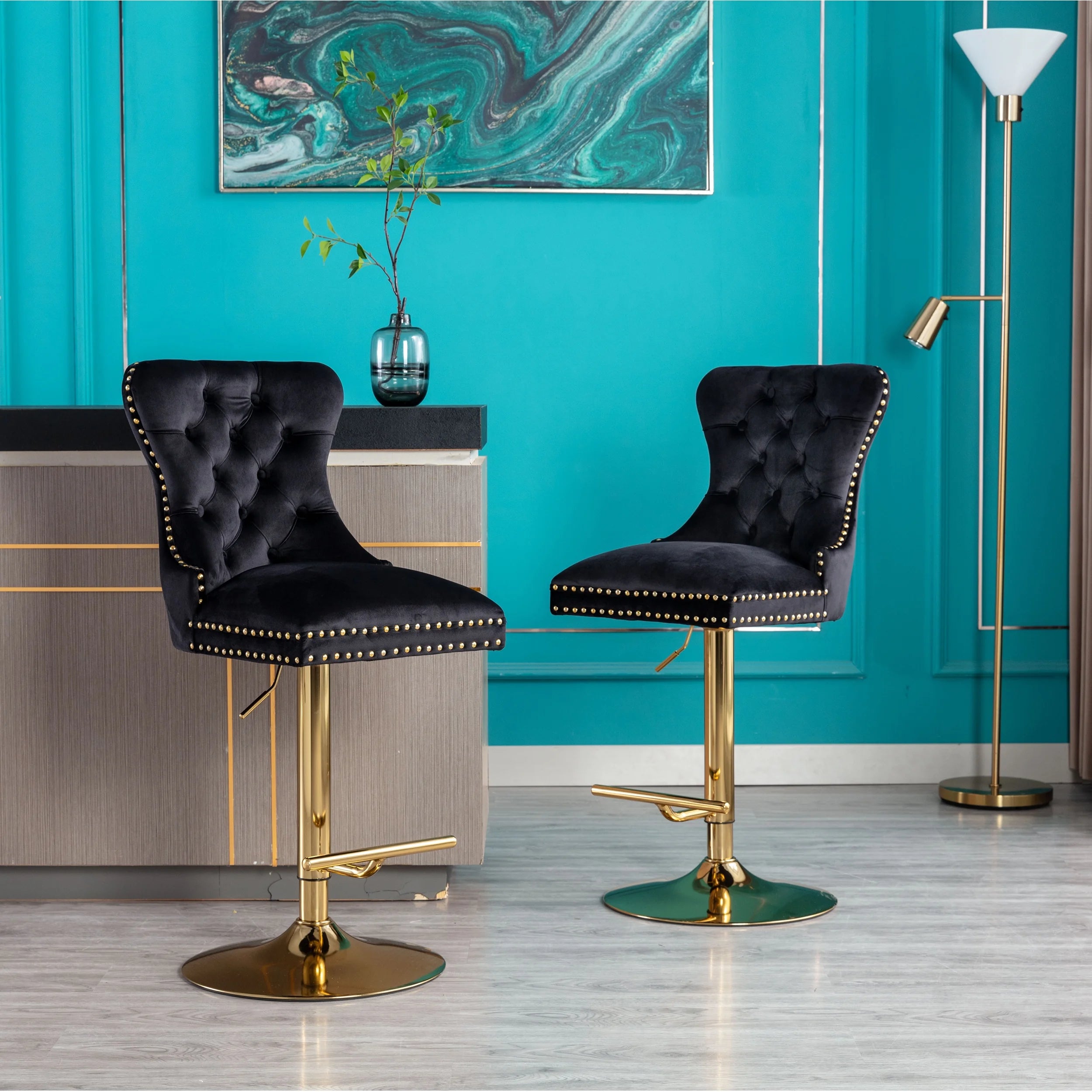 Black Velvet Swivel Bar Stools Set of 2 Q6214