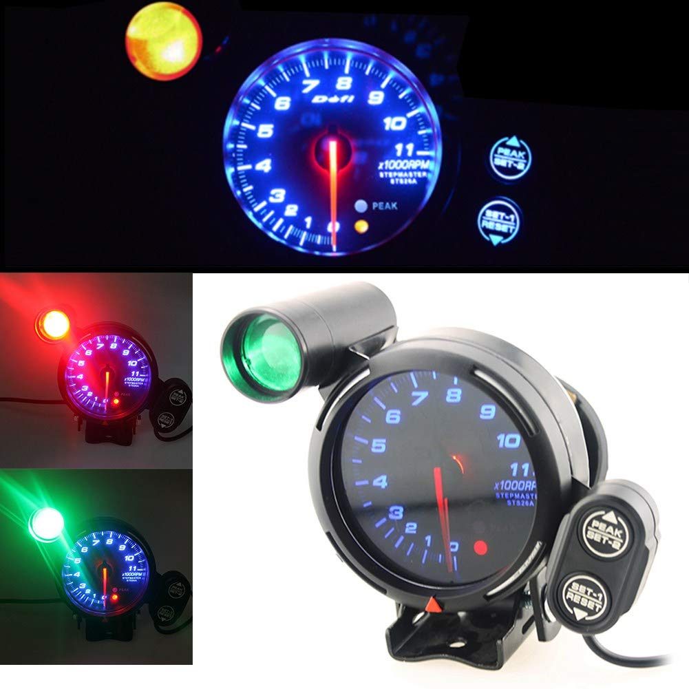 12V 3.75 Inch 11000 RPM Blue LED Tachometer Gauge Kit with Shift Light K189198