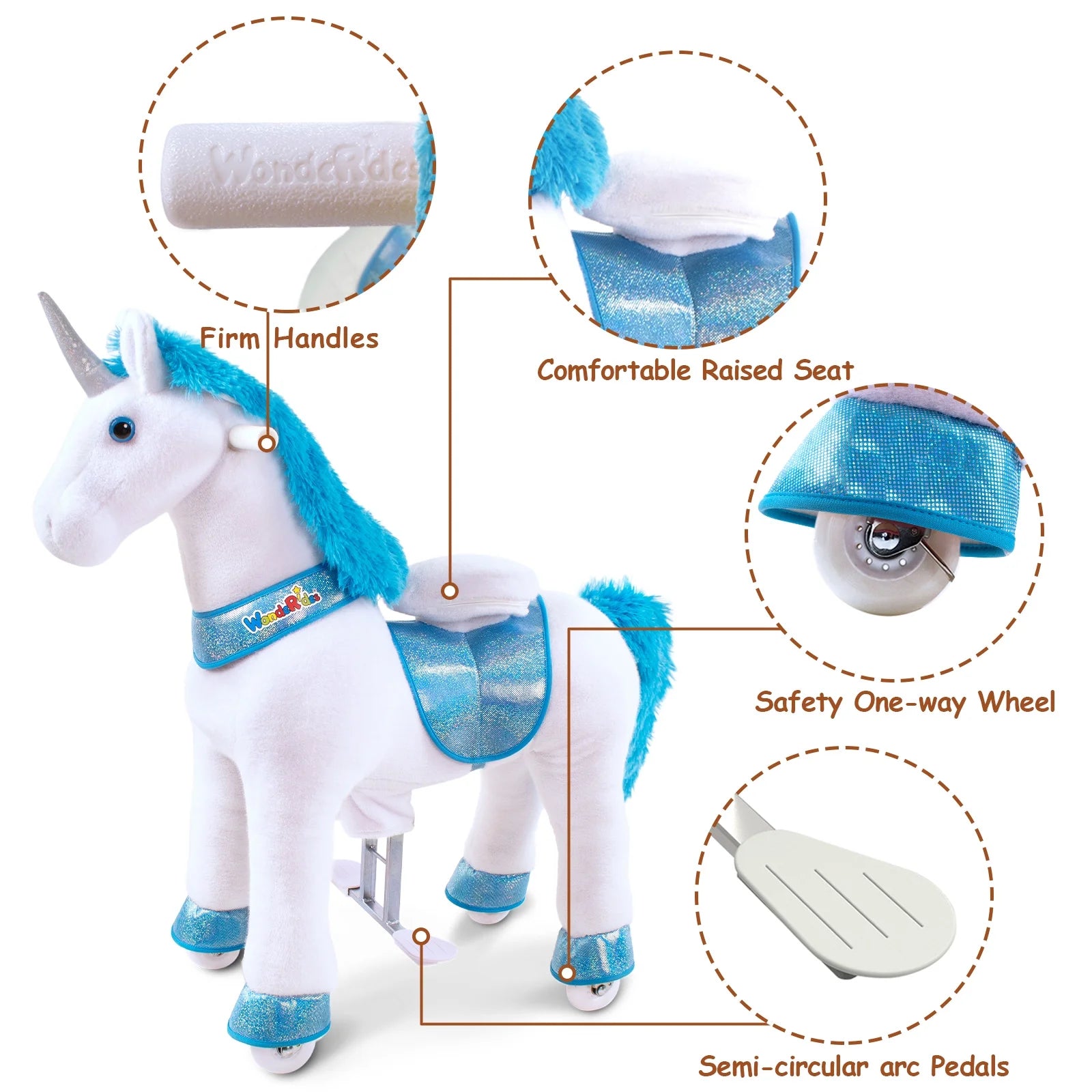 Ride on Blue Unicorn Horse Toy Medium Size 4 Height 36 Inch Plush Animal D952
