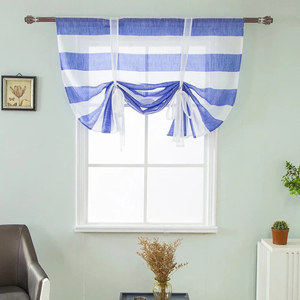Stripe Tie-Up Roman Shades Sheer Window Curtain Panels N482