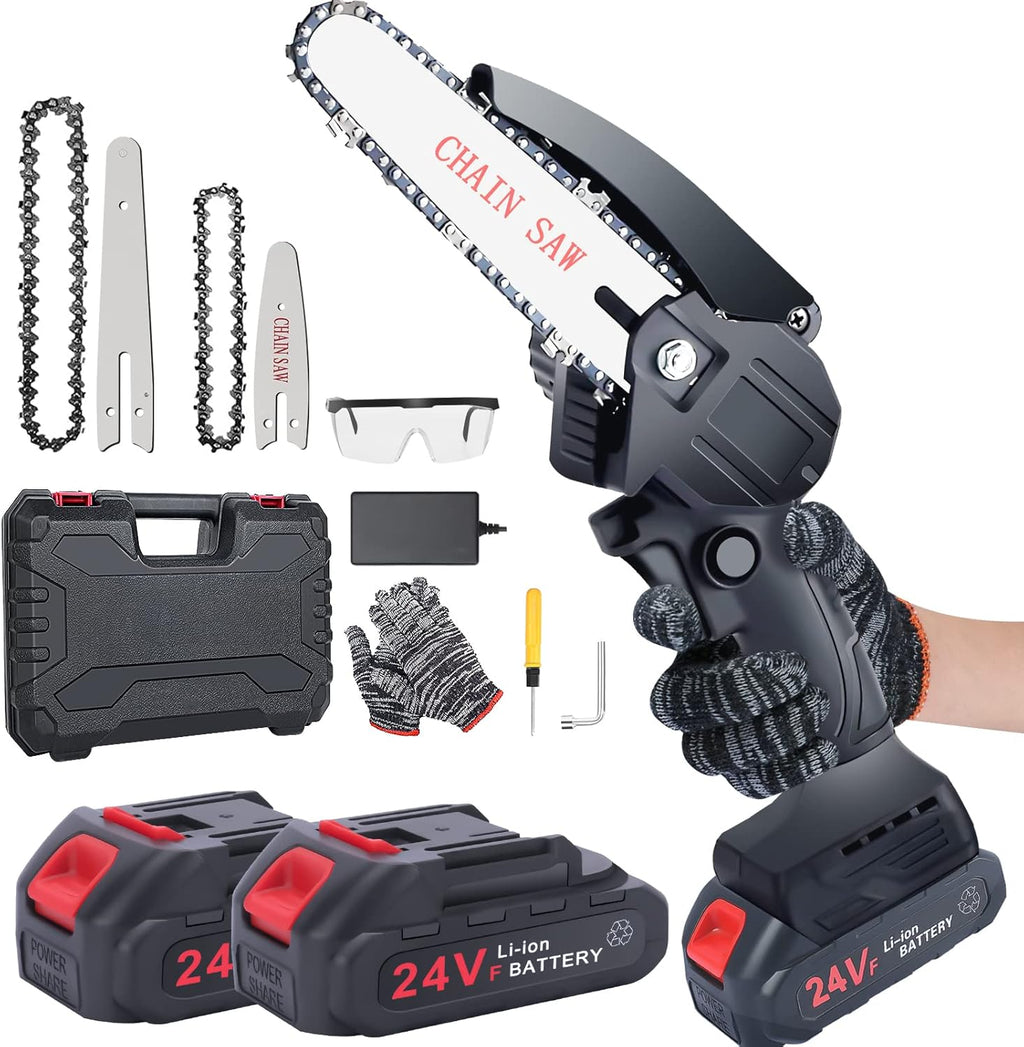 Mini Chainsaw 6-Inch Cordless with 2 Battery, Security Lock, Pack of 2 T430