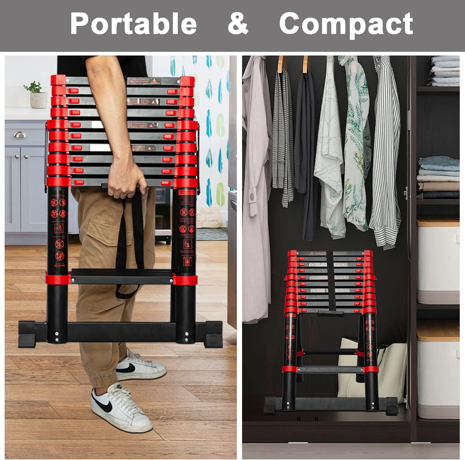 Adjustable Aluminum Telescoping Ladder, 330 lb-Capacity P1674