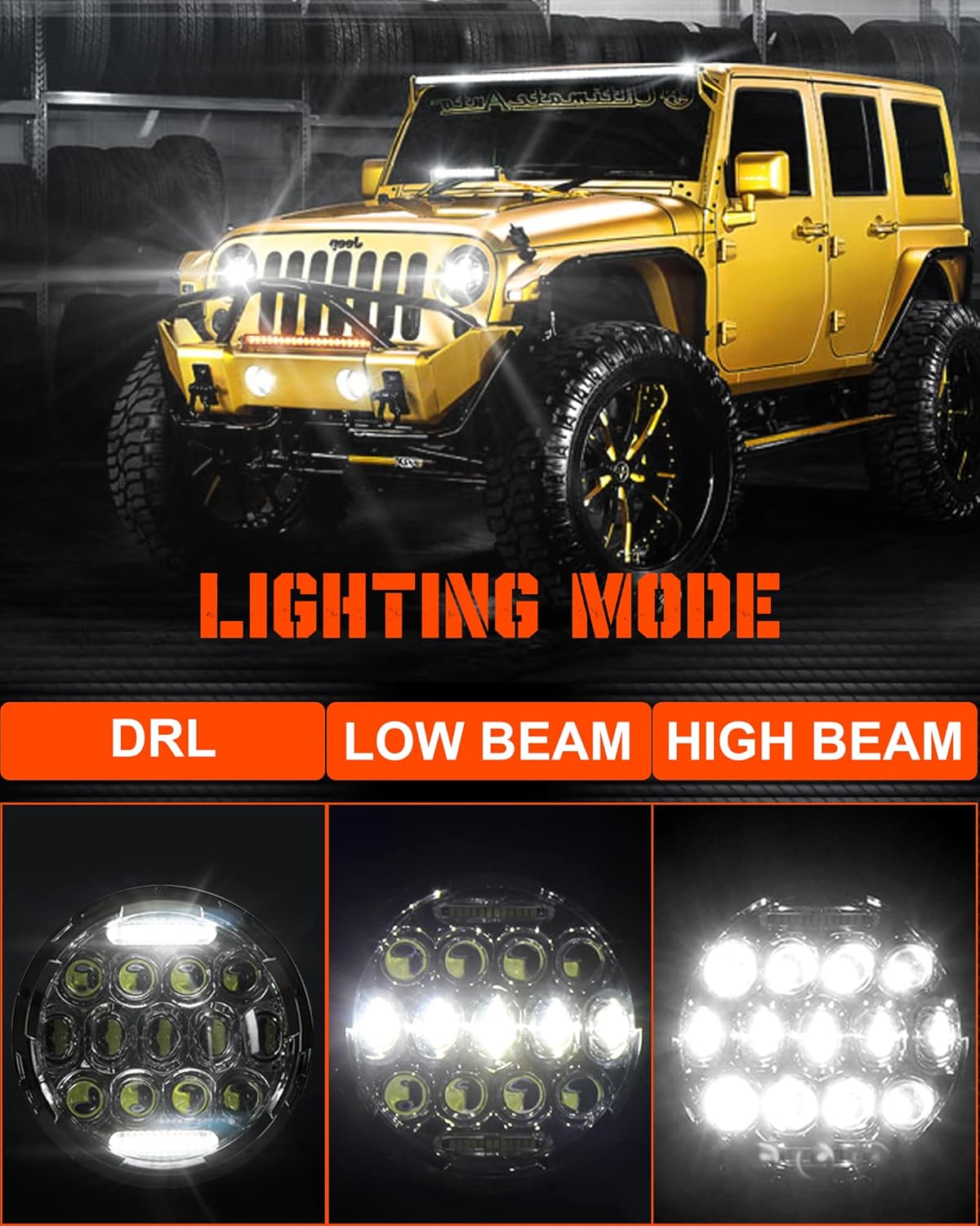 7 inch LED Headlight Round 2pcs White Amber DRL Hi/lo Beam D999952