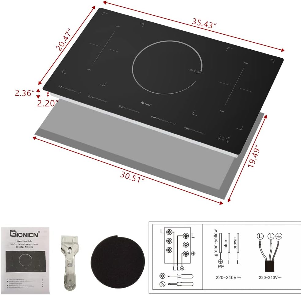 Induction Cooktop 36 inch Built-in 5 Boost Burners Electric Stove 9000W 220V~240V L1040