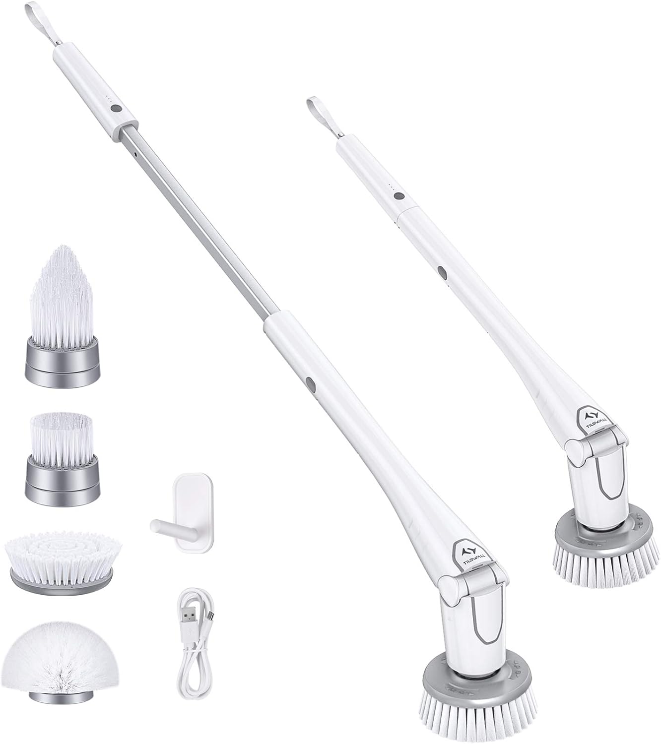 Electric Spin Scrubber with 4 Replaceable Rotating Brush Heads, Adjustable Extension Handle G9994