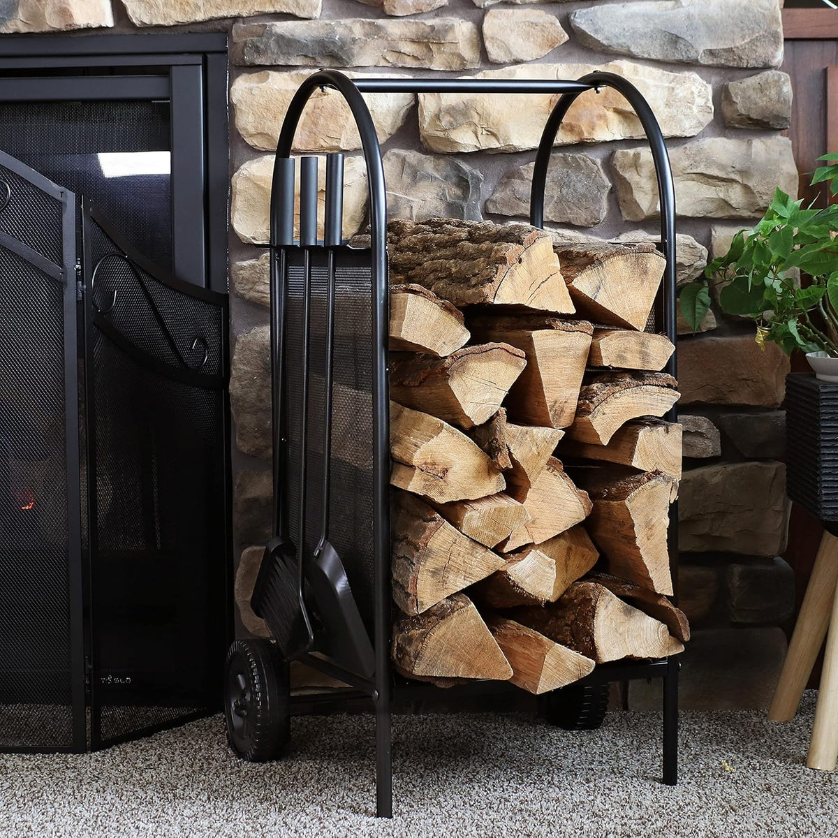 Wrought Iron Firewood Rack with Poker, Shovel and Brush Tools P462