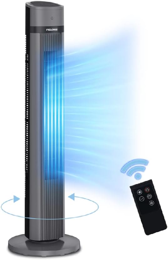 Black Oscillating Tower Fan with Remote Control, 40’’ Quiet Stand Up Fan, 3 Speed Settings, 3 Modes, 15-Hour Timer, LED Display, Pack of 2 W772