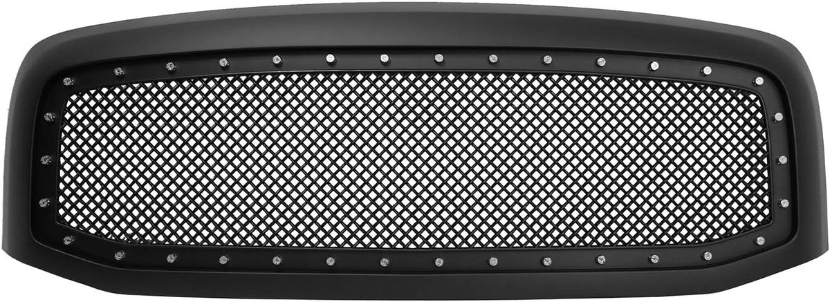 Gloss Black Front Grille with Mesh and Rivets U2707