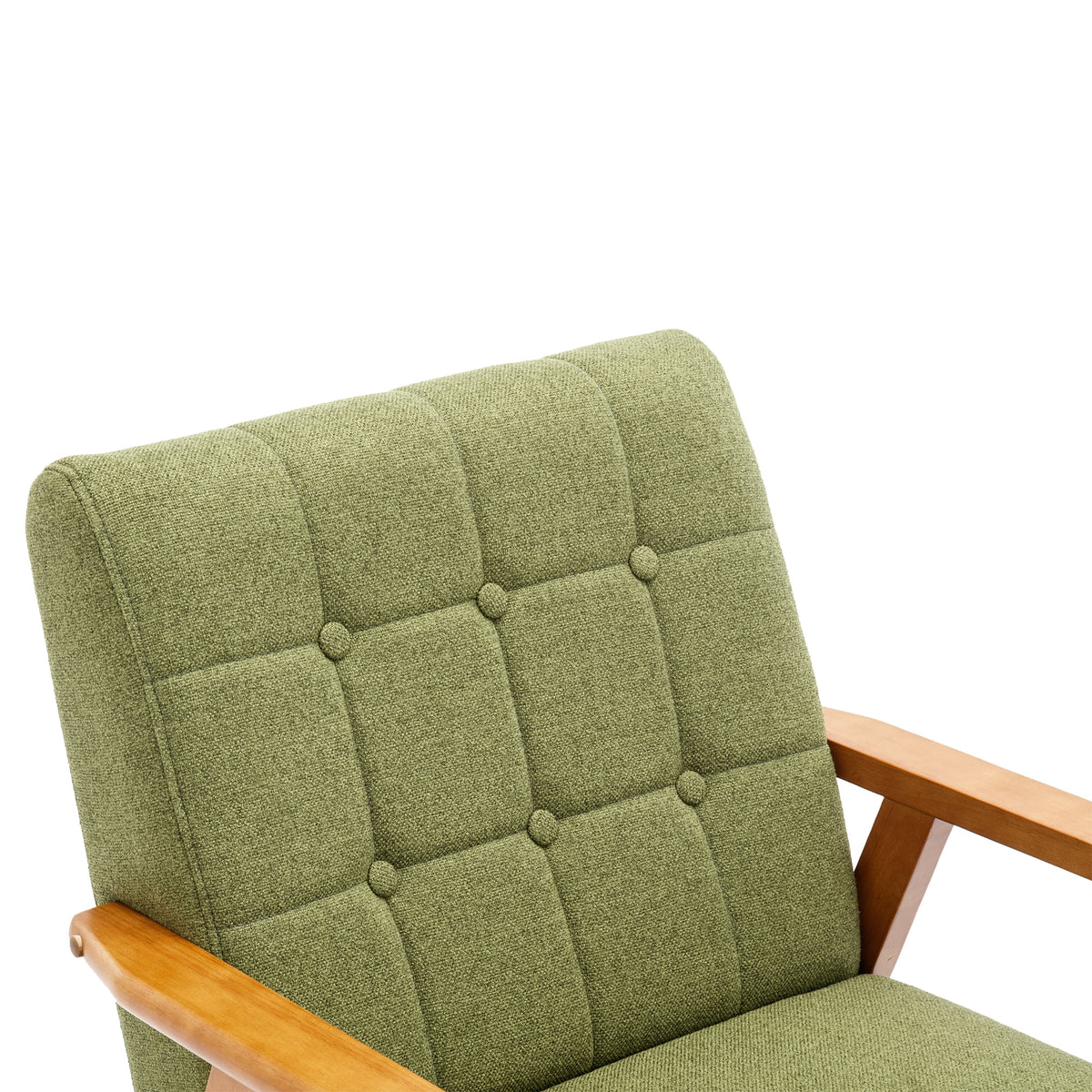 Green Mid-Century Modern Accent Chair with Solid Wood Armrest and Feet N746640