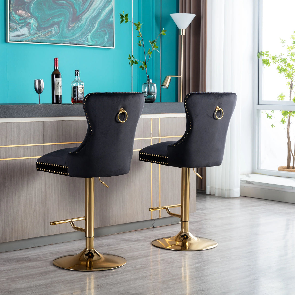 Black Velvet Swivel Bar Stools Set of 2 Q6214