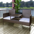 Brown Poly Rattan 2-Seater Garden Sofa with Tea Table U683389
