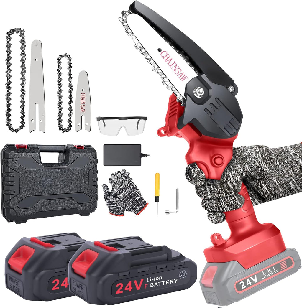 Mini Chainsaw 6-Inch Cordless with 2 Battery, Security Lock, Pack of 2 T430
