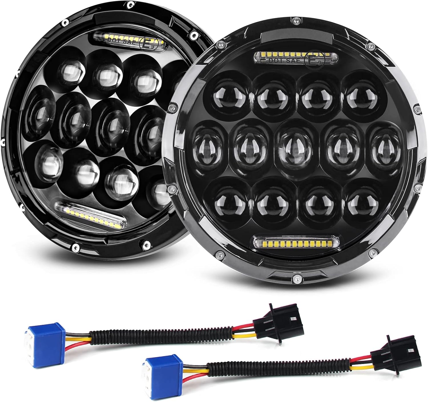 7 inch LED Headlight Round 2pcs White Amber DRL Hi/lo Beam D999952