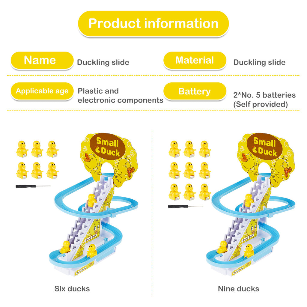 Slide Toy Set with Lights and Music Stair-Climbing Ducklings Track Set Automatic Duck Roller Coaster Toy Electric Duck Escalator Toy with 9pcs Duck Toy G360