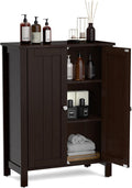 Grey Wooden Bathroom Floor Cabinet with 3-Tier Adjustable Shelf and Double Doors B5294