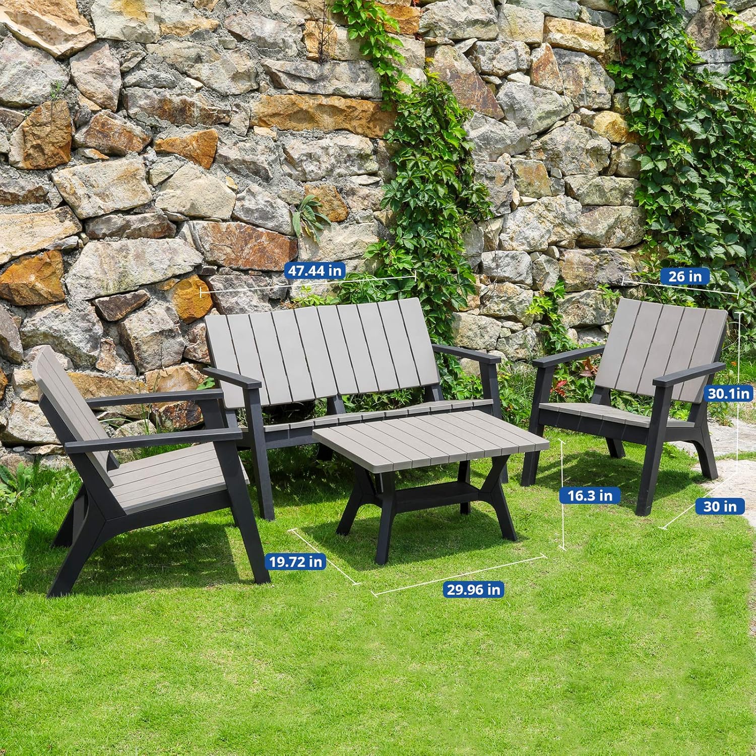4 Pieces Resin Outdoor Patio Furniture Set with Loveseat, Chairs, Coffee Table N209