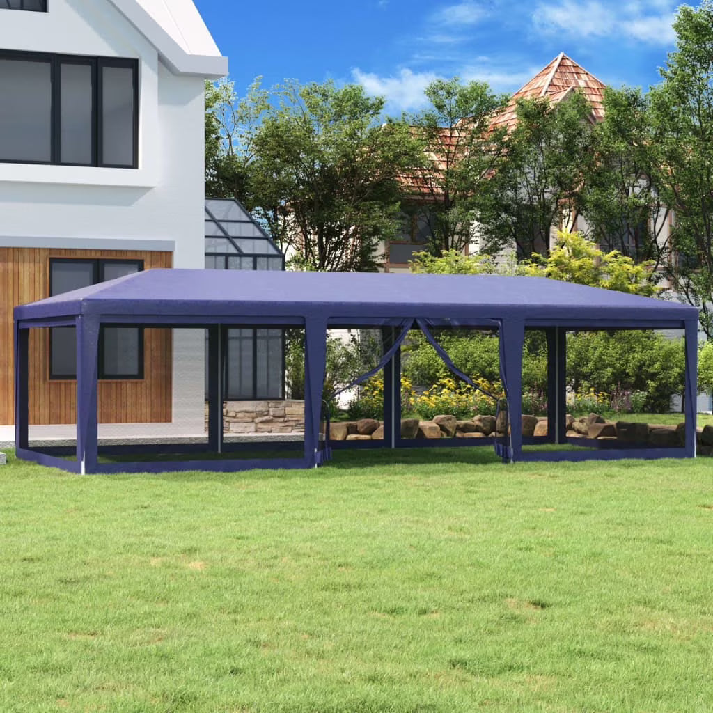 Blue 29.5'x13.1' HDPE Party Tent with 8 Mesh Sidewalls C327