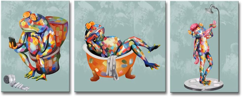 3 Panel Frog Canvas Wall Art Stretched Ready to Hang H-16 inch W-40 inch R394099