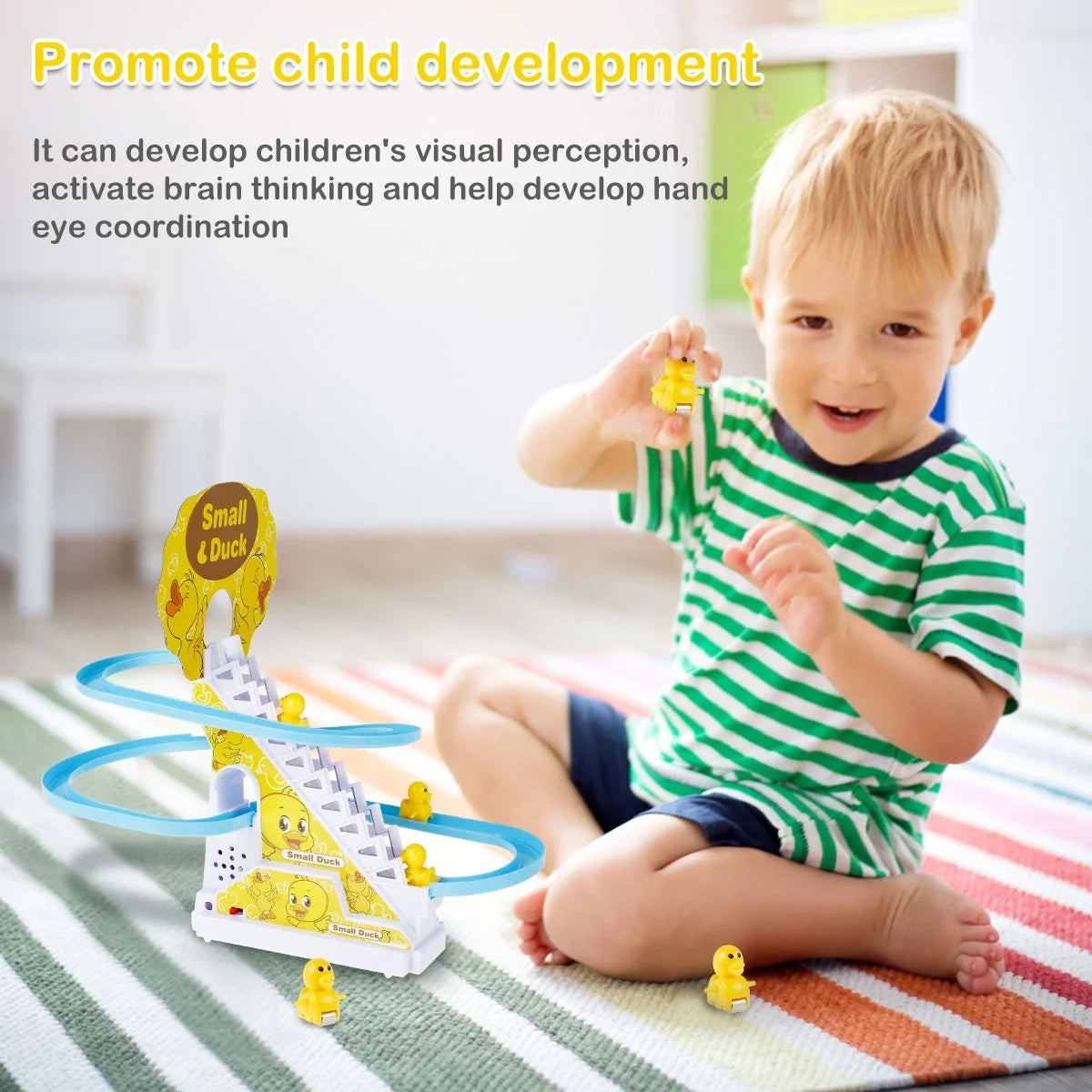 Slide Toy Set with Lights and Music Stair-Climbing Ducklings Track Set Automatic Duck Roller Coaster Toy Electric Duck Escalator Toy with 9pcs Duck Toy G360