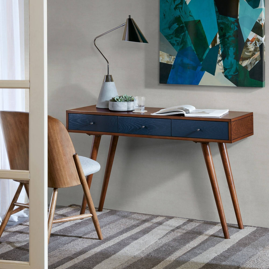 Blue/Pecan 3 Drawer Writing Desk N721652