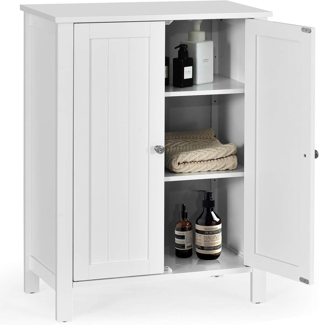 Grey Wooden Bathroom Floor Cabinet with 3-Tier Adjustable Shelf and Double Doors B5294