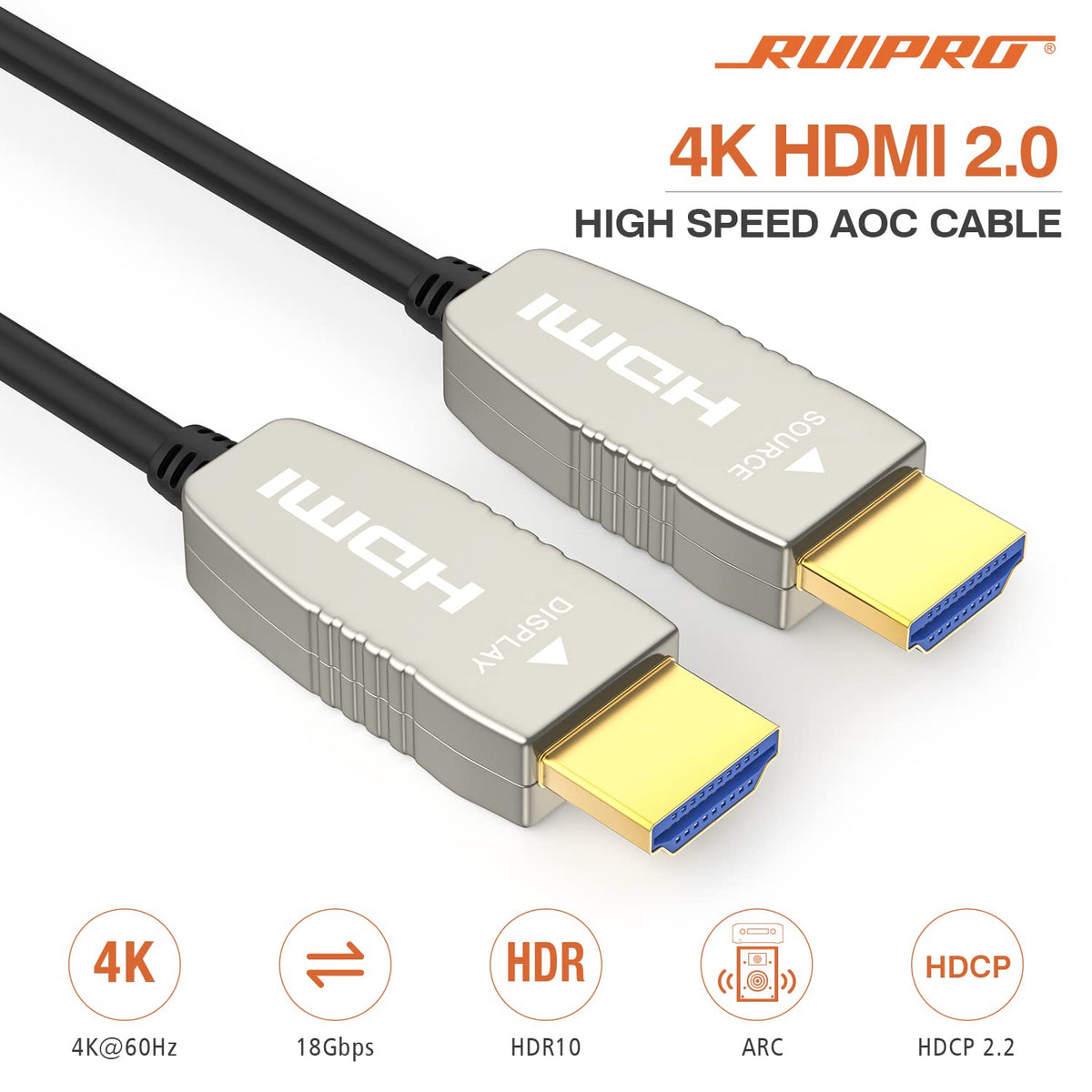 CL2 Rated Fiber HDMI Cable 165 feet 4K60Hz HDMI2.0b 18Gbps Slim Flexible W96460