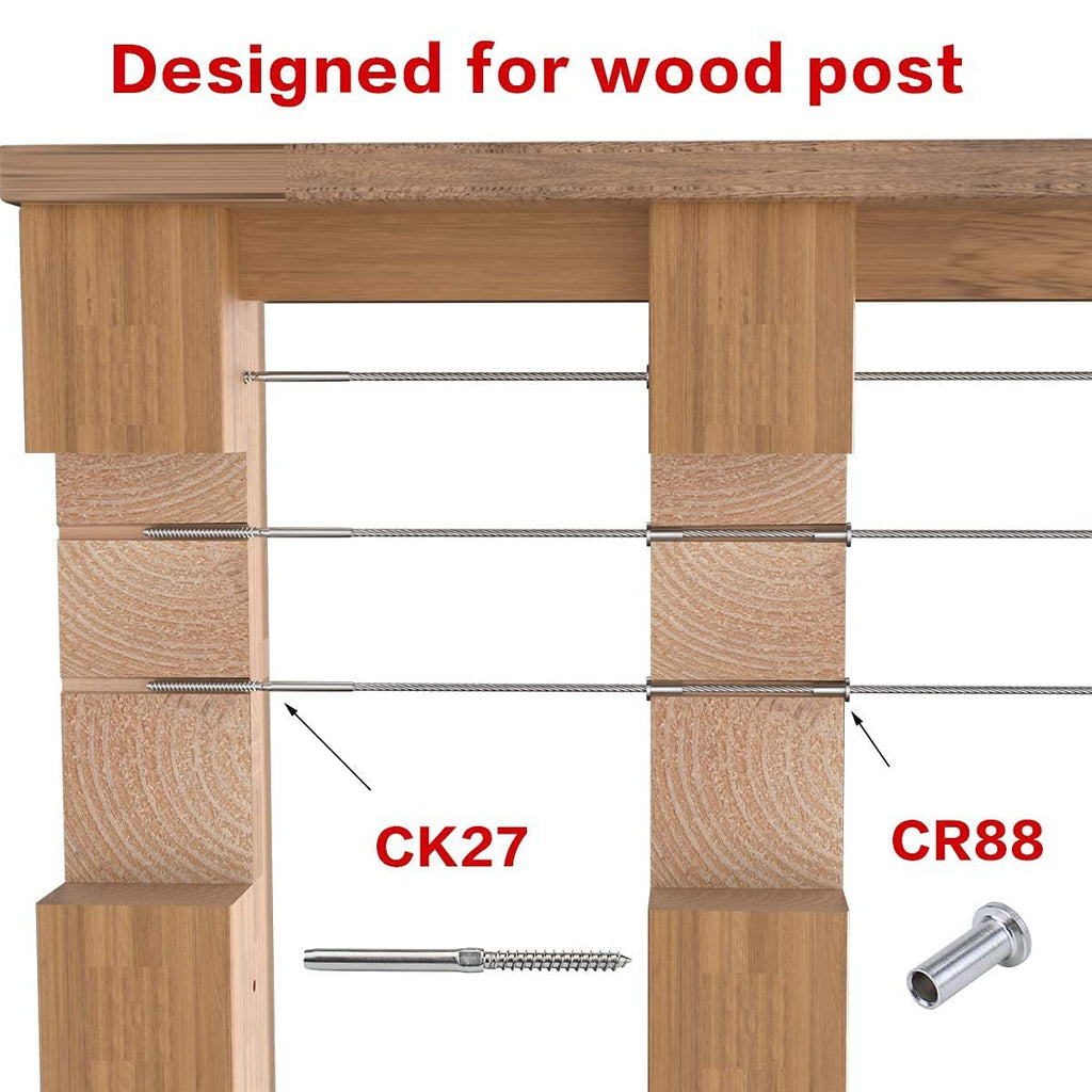 80Pack Cable Railing Kit for 1/8 5/32 3/16 Wire Rope Wood Posts T316 Stainless Steel Y18690