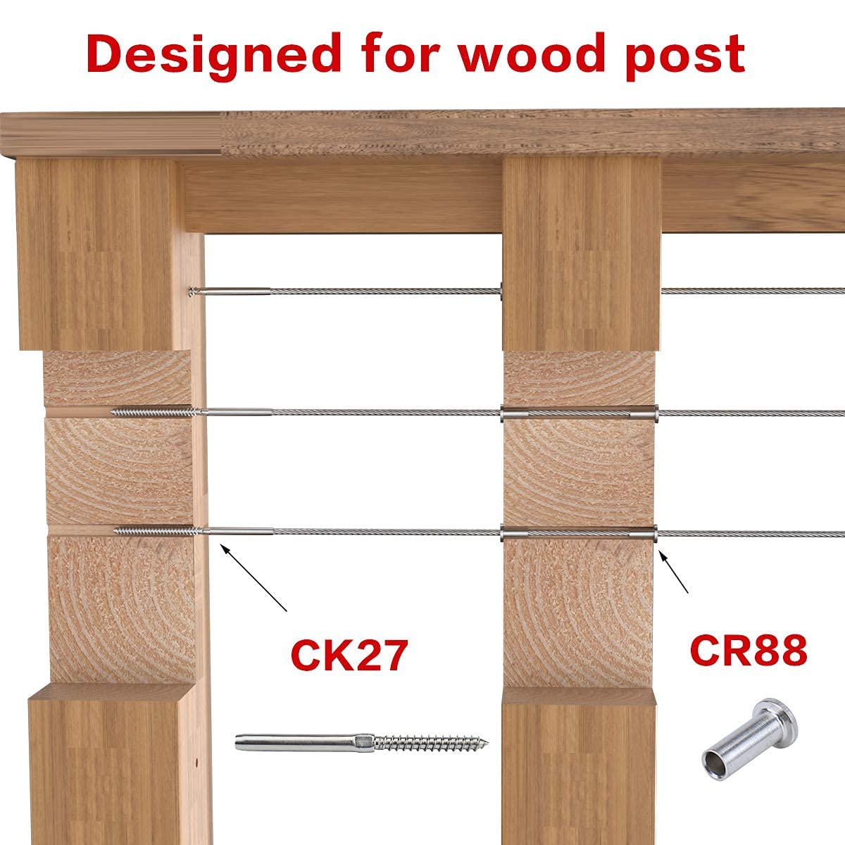 80Pack Cable Railing Kit for 1/8 5/32 3/16 Wire Rope Wood Posts T316 Stainless Steel Y18690