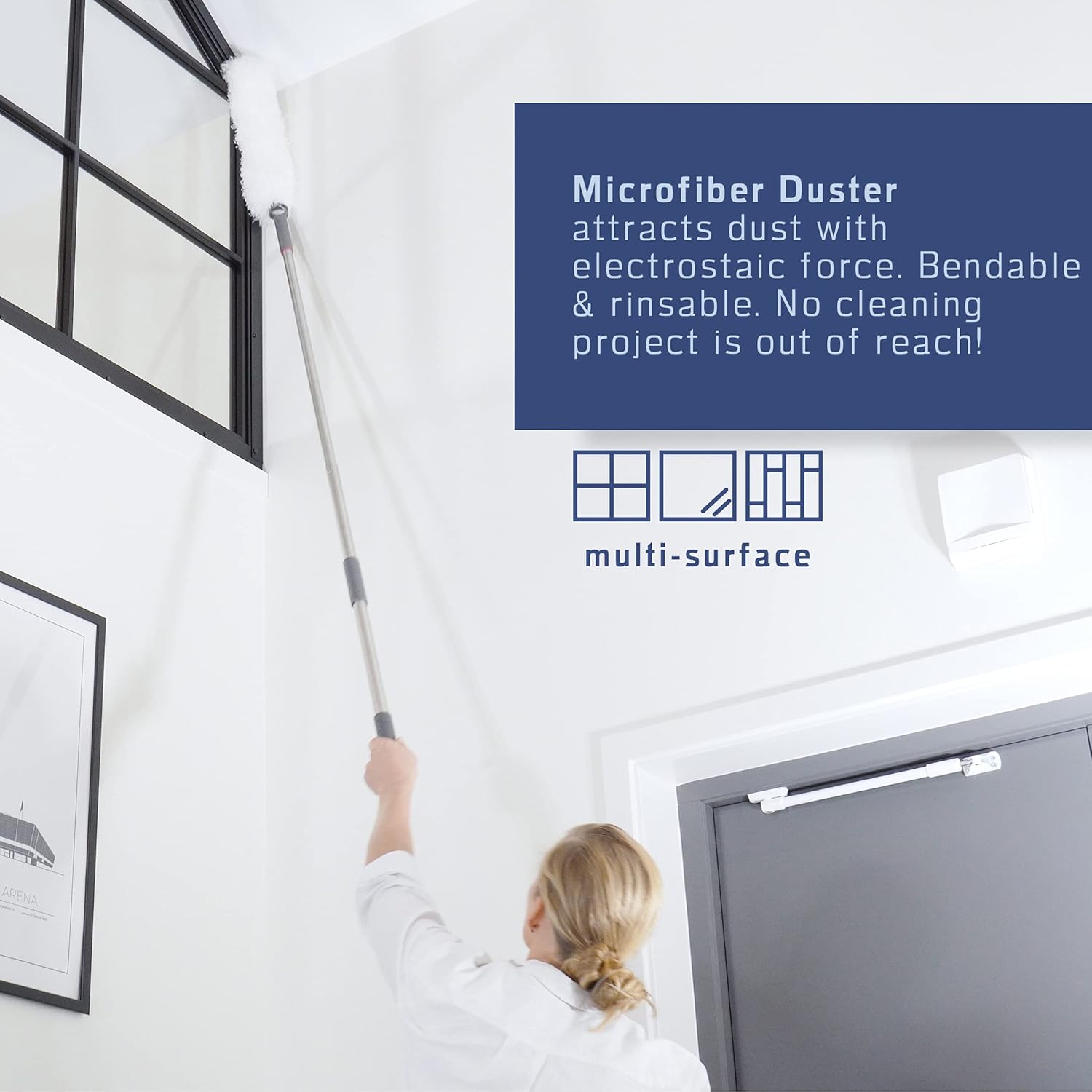 Wet Flat Floor Mop, Rubber Brush, Microfiber Duster, Window Cleaner with Squeegee, 2 Microfiber Cloths, 2 Dish Sponges, Pack of 2 E658180
