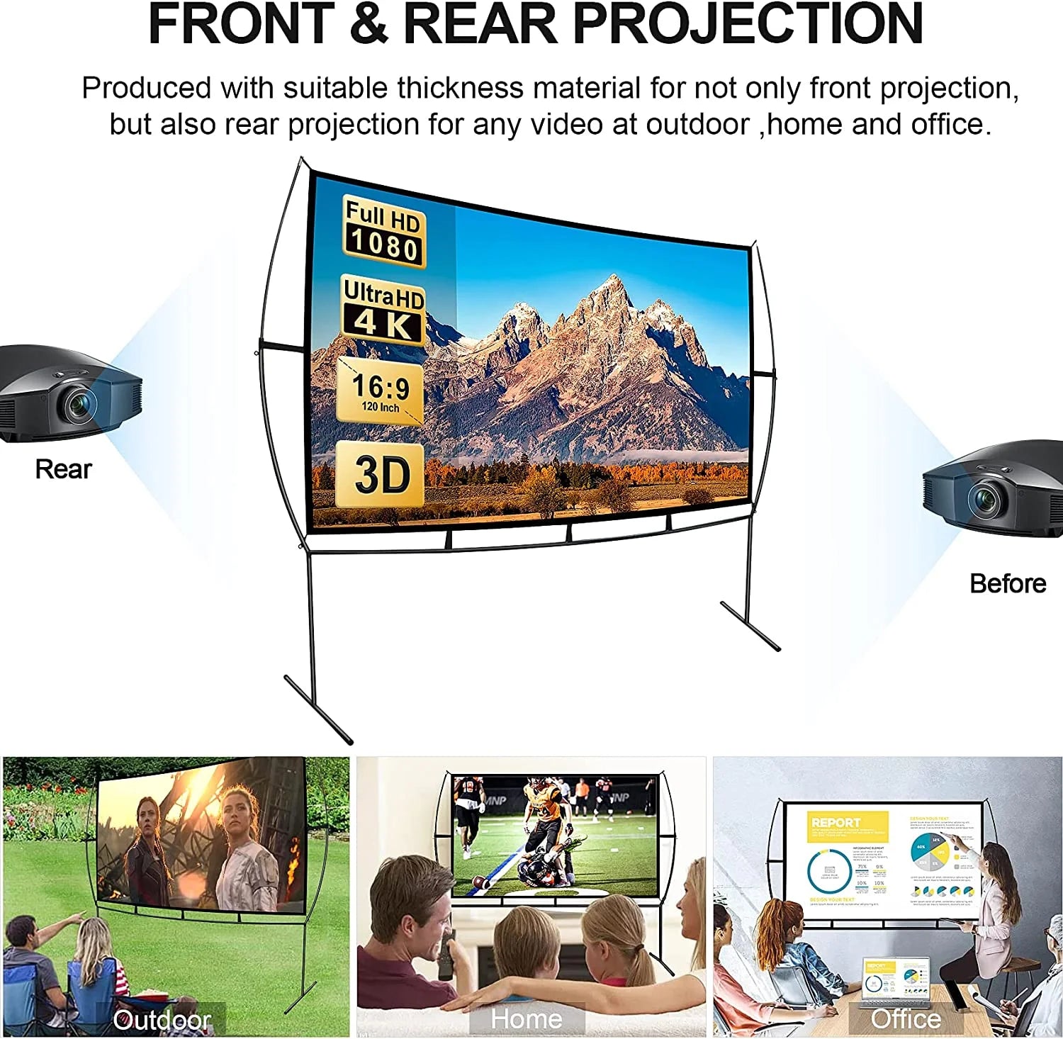 120 Inch Foldable Portable Projector Screen with Stand V97117