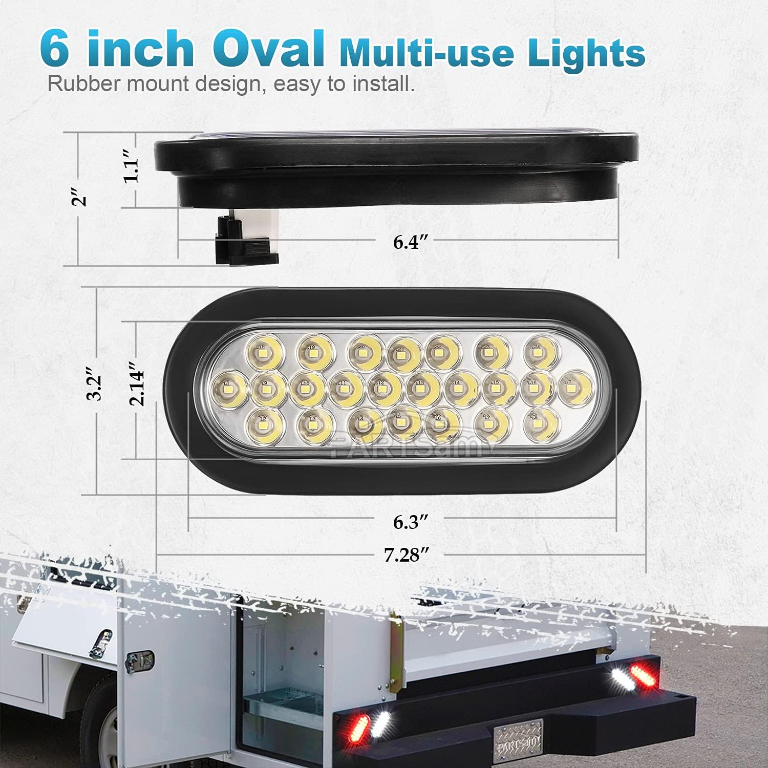 2xRed + 2xWhite 6 LED Oval Stop Turn Tail Lights Brake Backup Reverse Light Kit Waterproof 12V Sealed 6 Inch Oval LED Trailer Tail Lights Grommet Mount Pack of 2 A909