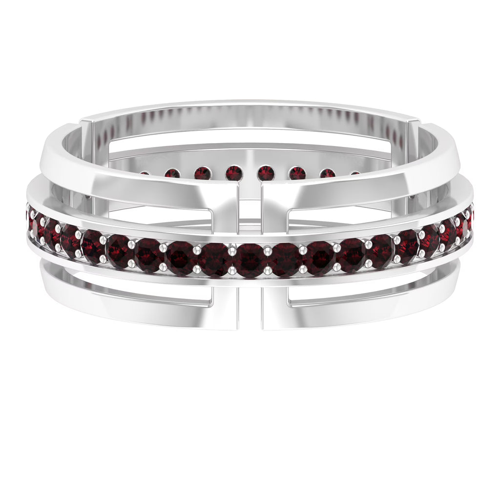 1/2 CT Garnet Two Tone Gold Wedding Band Ring, 925 Sterling Silver S270370