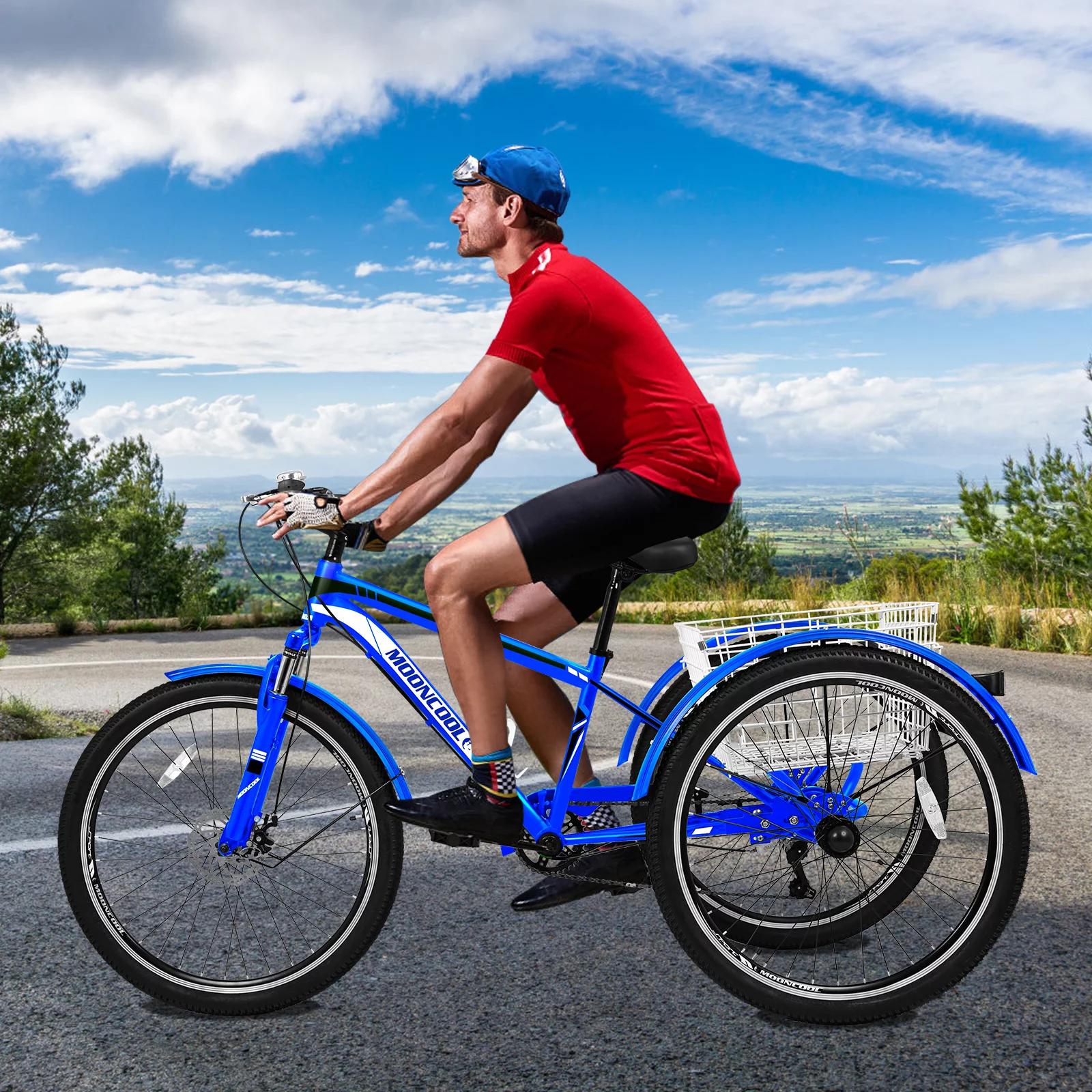 Adult Mountain Tricycle, 7 Speed Three Wheel Bike, 24/26/27.5 inch, 420 lbs Y89923