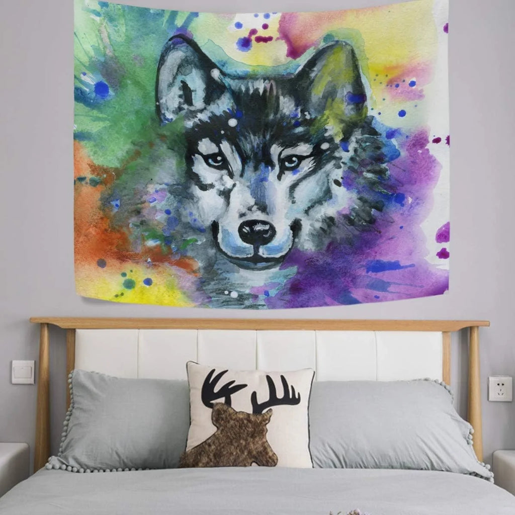 Rainbow Dogs Paw Footprints Black Tapestry Wall Hanging 60"x51" O49652