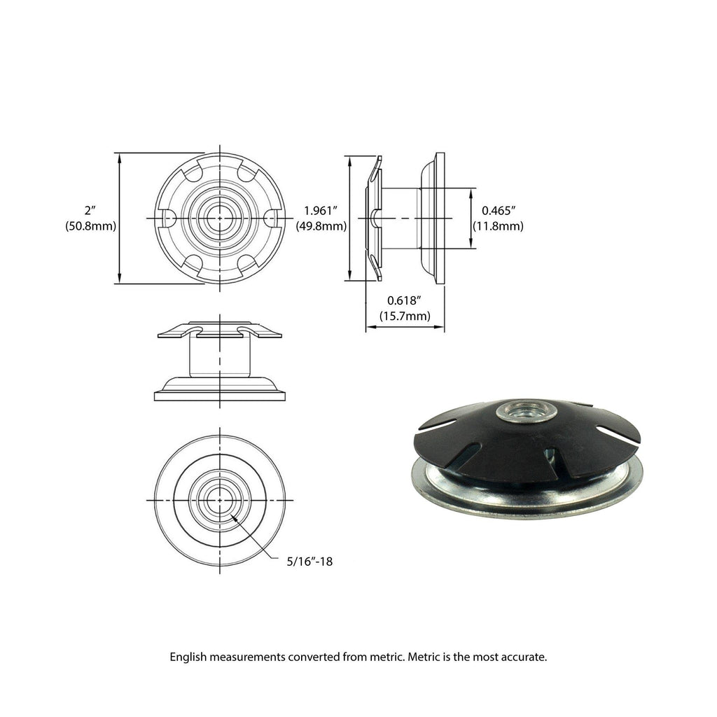 2" Round Metal Double Star Caster Inserts, 5/16-18 x 1" Threaded Stem, 2" Swivel Hooded Twin Casters, Durable Nylon, 2 With Brakes and 2 Without Brakes V273529