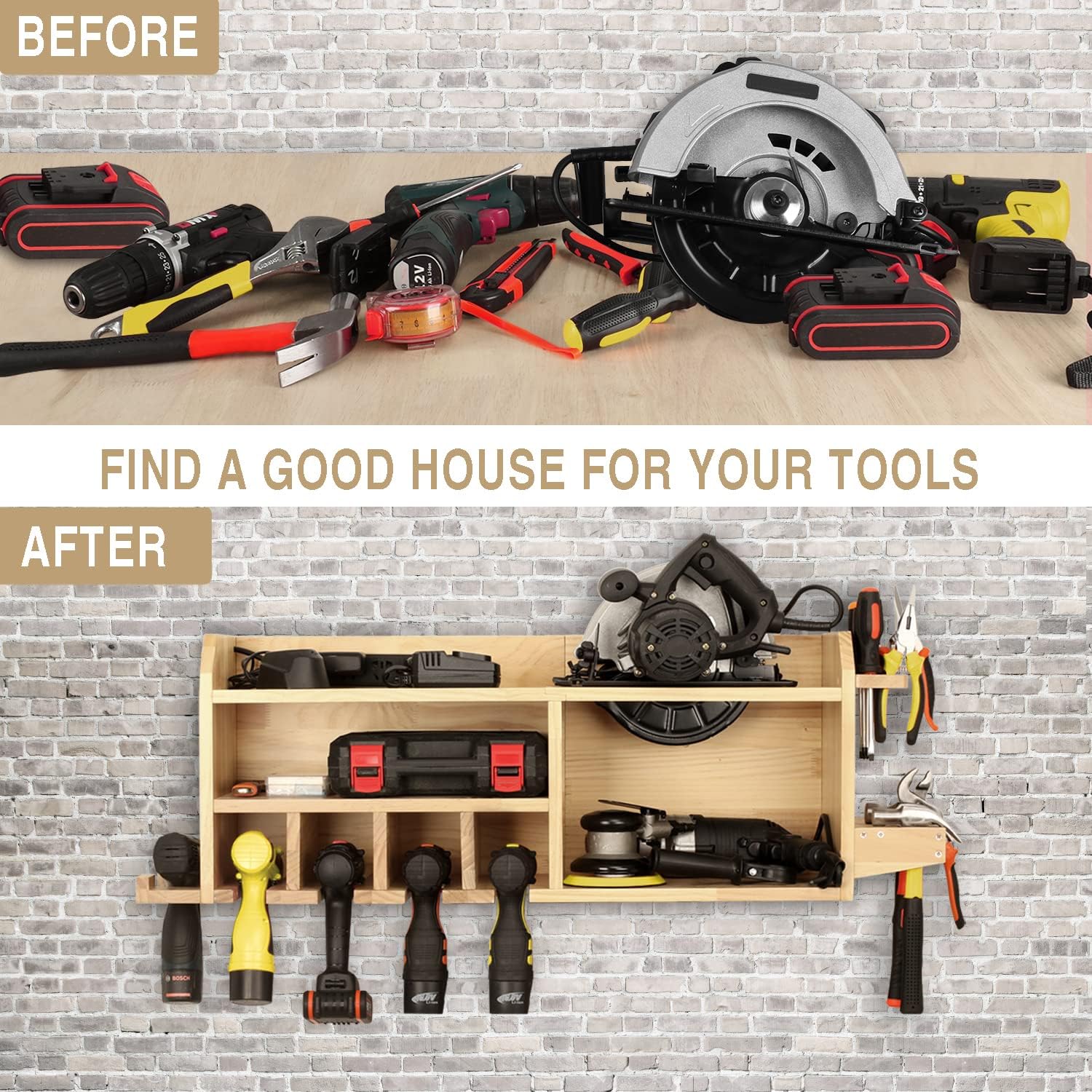 Power Tool Organizer Wall Mount, Drill Holder Storage with 5 Tool Slots R335246