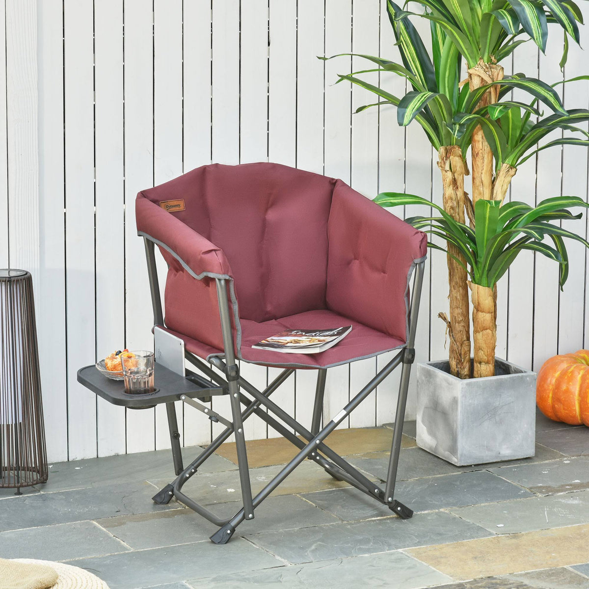 Red Oversize Padded Director Chair with Side Table U422